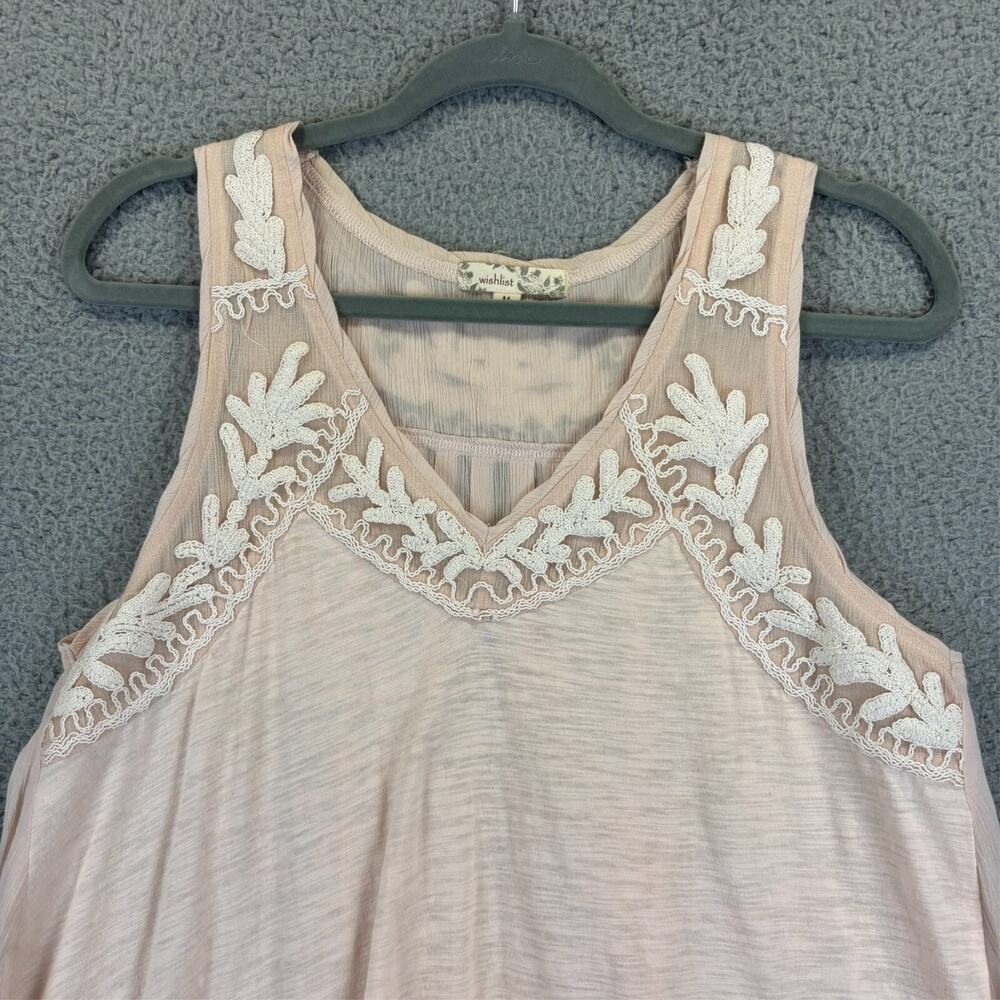Wishlist Boho Embroidered Tunic Medium Beachy Cottage Coquette Gauzy Flowy Tank